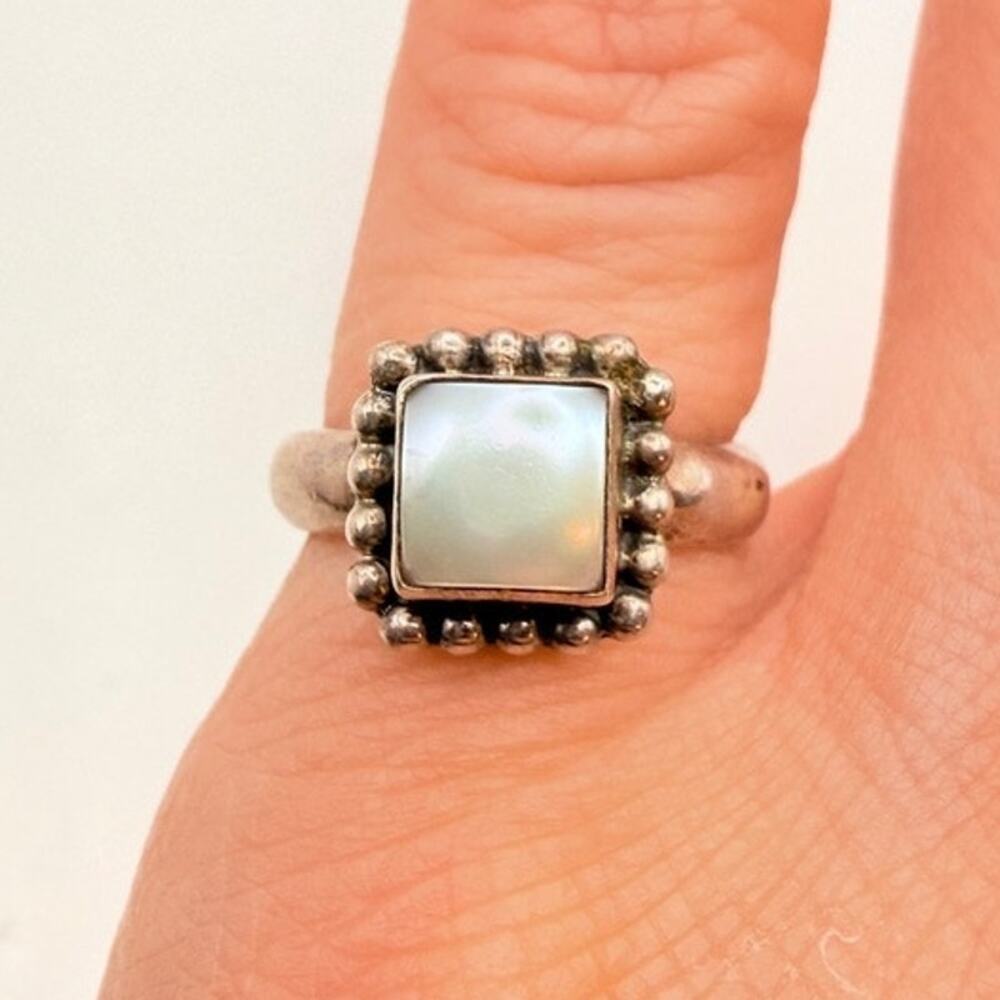 Vintage Silpada 925 Sterling Silver Ring Square Mother of Pearl Beaded Halo Sz 4